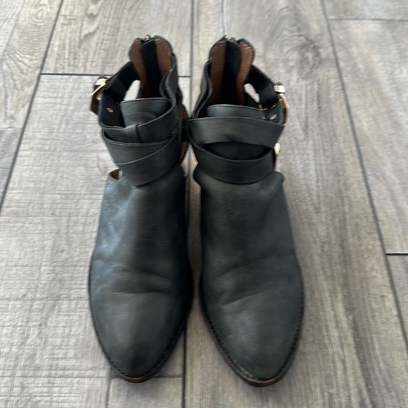 Jeffrey Campbell Everly black leather cut out buckle booties with back zipper - Picture 2 of 12